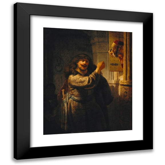 Rembrandt van Rijn 12x14 Black Modern Framed Museum Art Print Titled - Samson Threatening His Father-In-Law (1635)