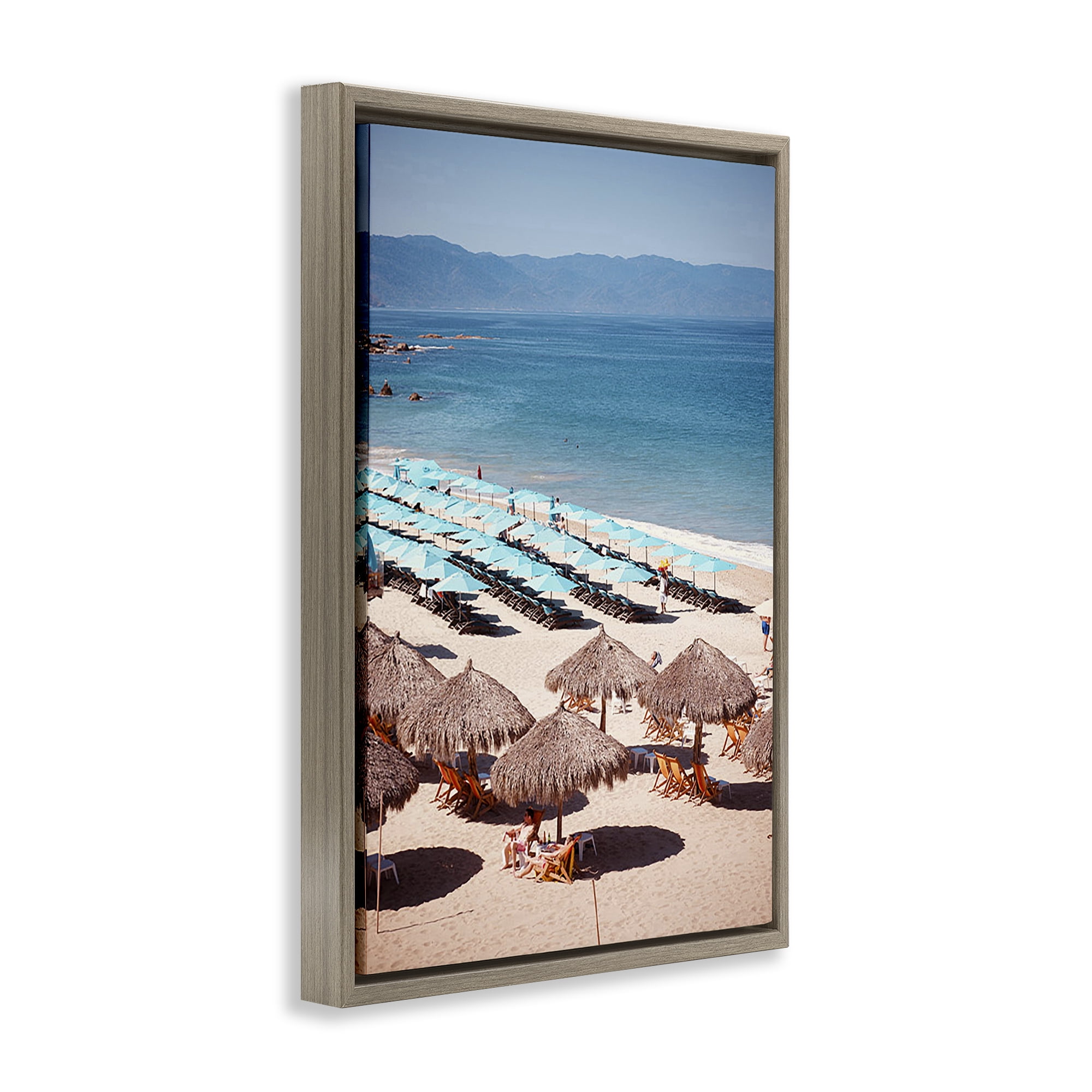 Stupell Industries Beach Canopies View Nautical & Beach Photography Brown Floater Framed Canvas Art Print Wall Art, 17 x 25