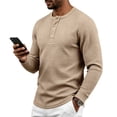 thumbnail image 6 of UDAUDU Henley Shirts for Men Waffle Knit Long Sleeve Sweater Lightweight Button Pullover Fashion Casual Fall Winter Shirts Khaki S, 6 of 10