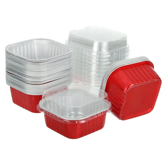 40Pack 5oz Disposable Mini Cake Pans with Lids Red for Baking and Parties