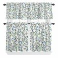 thumbnail image 2 of Kitchen Window Curtains Valance and Tier Set, Spring Blue Green Leaves on White Rod Pocket Tier Curtain Valance Set, Watercolor Botantical Light Filtering Cafe Curtains for Bedroom Living Room, 2 of 9