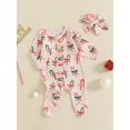 thumbnail image 4 of Newborn Baby Girl Christmas Outfits Ruffle Zipper Footie Romper Long Sleeve Jumpsuit Headband Set Cute Xmas Clothes, 4 of 8