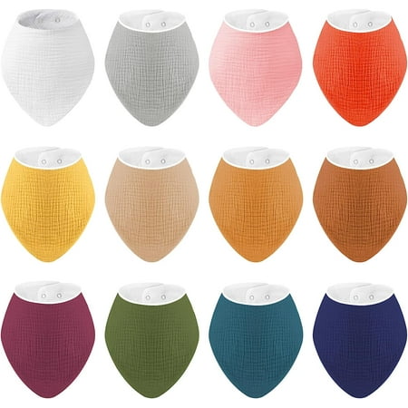 Muslin Baby Bibs 12 Pack Baby Bandana Drool Bibs for Unisex Boys Girls 12 Solid Colors Set for Teething & Drooling