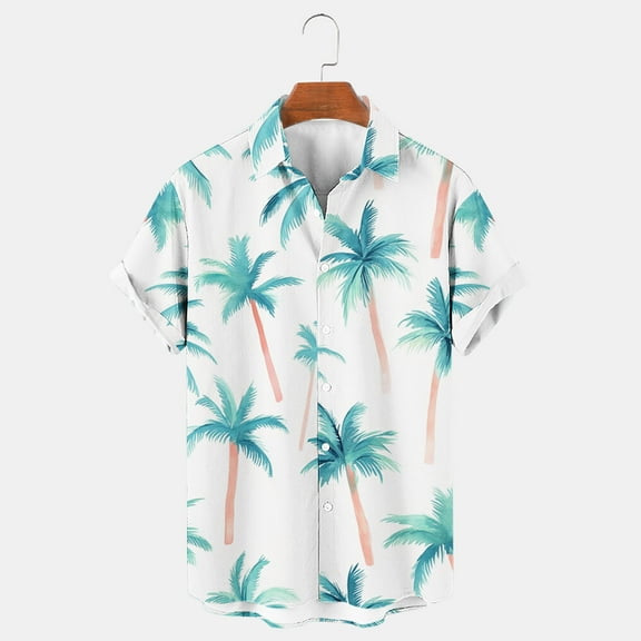 Yertdoel Hawaiian Shirt for Men Palm Print Short Sleeve Lapel Neck Shirts Comfortable Breathable Hawaiian Beach Vacation Summer Outdoor Casual Shirts