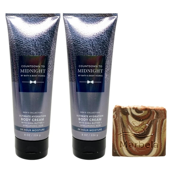 Bath & Body Works Men's Collection Countdown to Midnight 2 Pack Body Cream Bundle with a Clay Baby Bar Soap - Full Size
