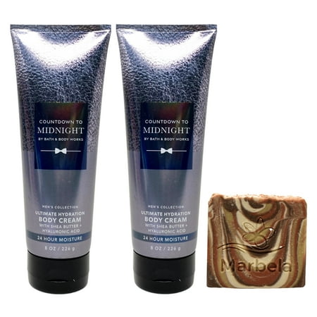 Bath & Body Works Men's Collection Countdown to Midnight 2 Pack Body Cream Bundle with a Clay Baby Bar Soap - Full Size