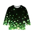 thumbnail image 4 of Tauxra Chandail de la Saint-Patrick pour Adultes, T-Shirt à Manches 3/4 Imprimé Col Rond, T-Shirt Graphique Trèfle Décontracté à Manches Longues pour Activités Festives, 4 of 6