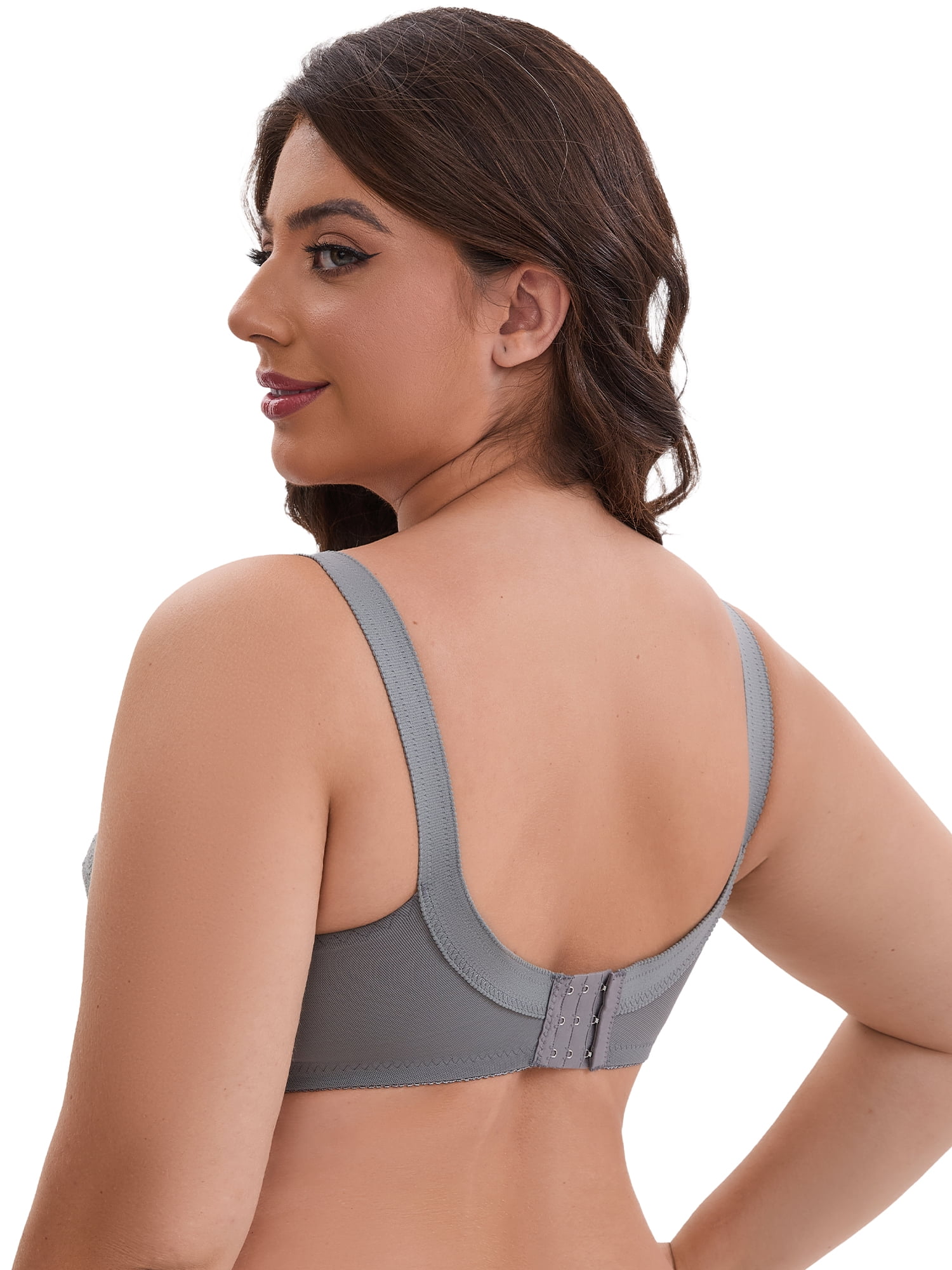 DARING DIVA Women's V-Neck Full Cup Wireless Bralette Lace Mesh 46C Gray