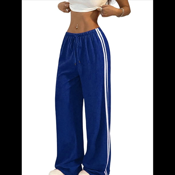Pantalones Deportivos Holgados de Pierna para Mujer, Tiro Bajo, Estilo Y2K, con Cordón Ajustable Azul S