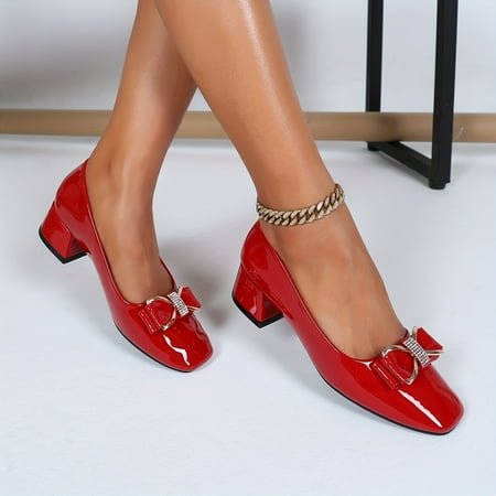 

Chic Bowknot Square-Toe Flats for Women - Comfortable Lightweight Faux Cover Shoes with Chunky Heel Perfect for All Seasons