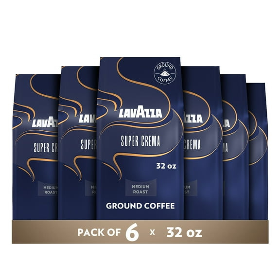 Lavazza Super Crema Ground Coffee, Medium Roast, Arabica and Robusta Blend, 32 oz Bag (Pack of 6)