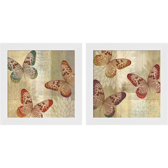 Great Art Now Tropical Butterflies by Tandi Venter, 2 Piece Framed Art Set Each 14"W x 14"H