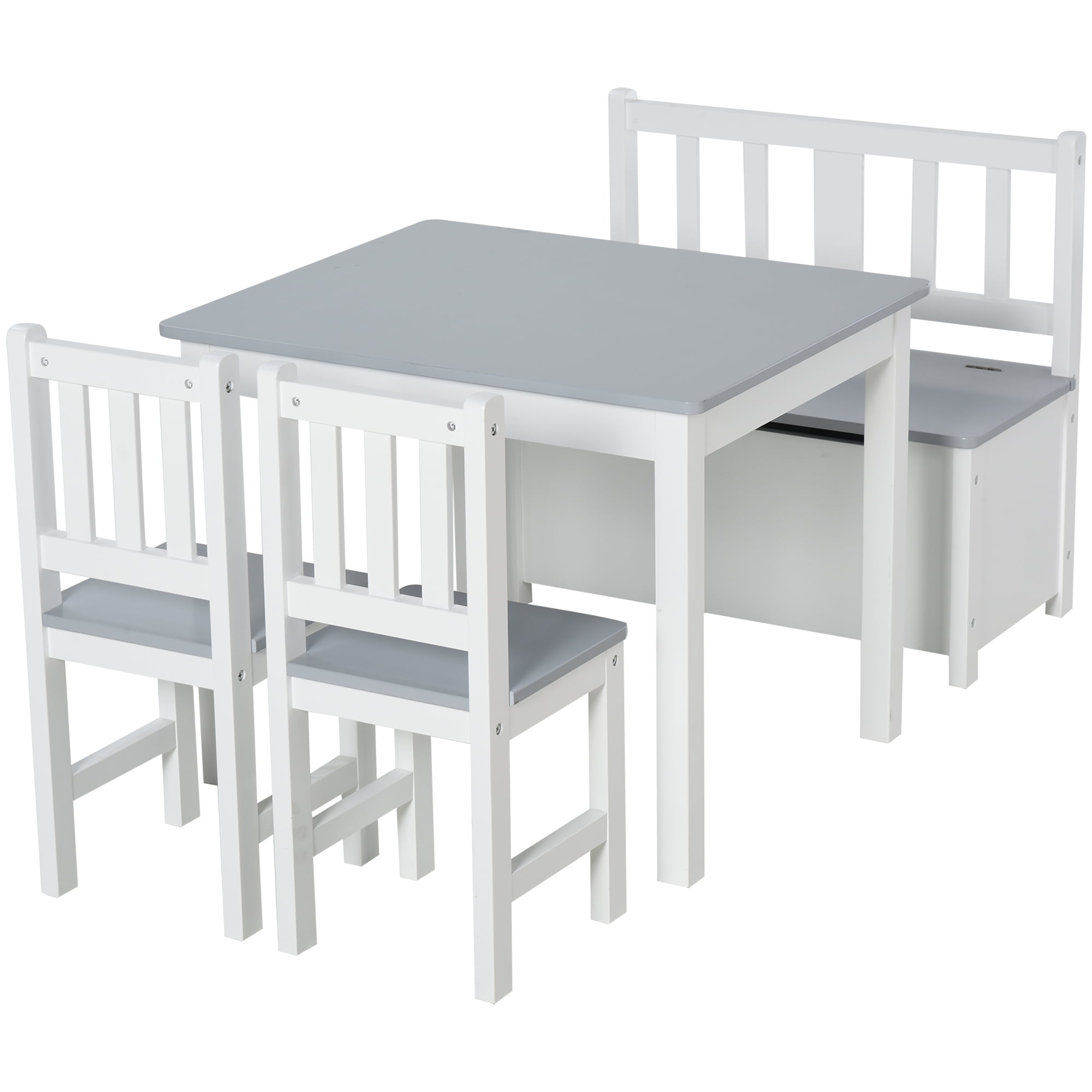 Qaba 4 Piece Kids Table Set With 2, Toddler Wooden Table And Chairs With Storage