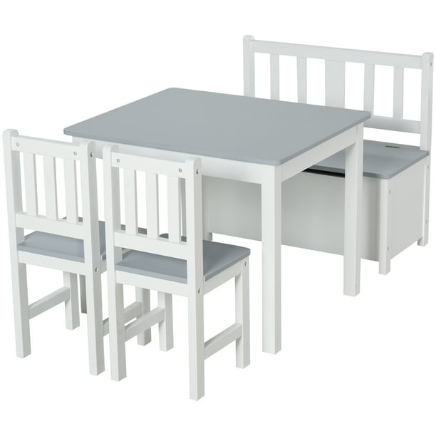 Kids Table Set With 2 Wooden Chairs, Childrens Wooden Table And Chairs With Storage