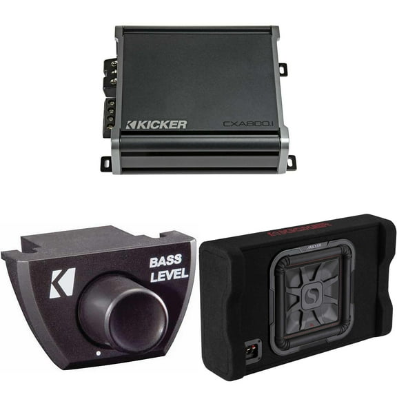 Kicker 49L7TDF122 Down-Firing 12" L7T 2-Ohm Subwoofer Enclosure & CX800.1 Mono Amplifier, Bass Knob Bundle
