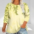 thumbnail image 2 of CYMMPU 3/4 Sleeve Blouses for Women Dressy Casual Fall Fashion Shirts Spring Tunic Tops Loose Fit Round Neck Flower Printed Plus Size Blouse Yellow L, 2 of 5