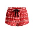 thumbnail image 4 of Women's Soft Stretch Flannel Christmas Print Drawstring Side Pocket Casual Pajama Shorts, Vermilion, S, 4 of 4