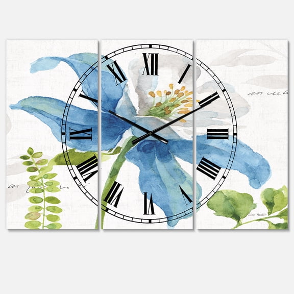 Designart 'Blue Columbine Wild Flower with Ferns' Traditional Wall Clock