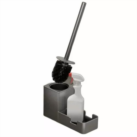 Stylish Gray Stainless Steel Toilet Brush Holder Set. Modern Design.