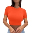 thumbnail image 1 of Zpanxa T-shirt Court Ajusté pour Femmes à Manches Courtes, Col Rond, Couleur Unie, Haut Mode de Tous les Jours, 1 of 6