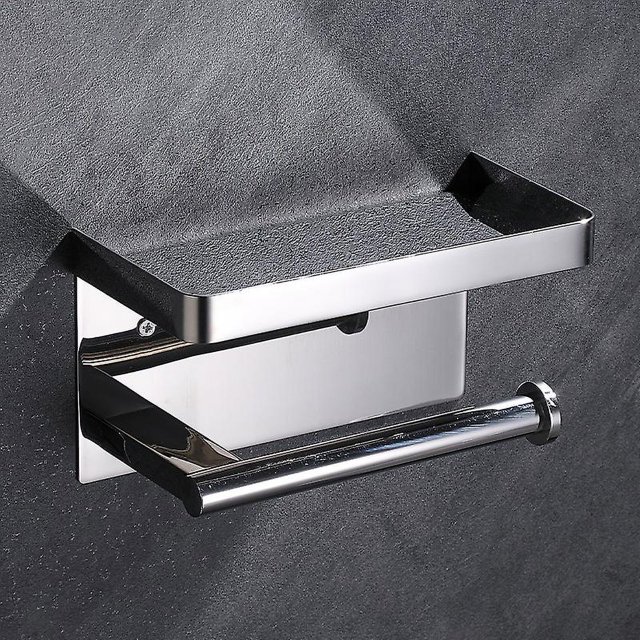 Soporte de papel higiénico autoadhesivo, soporte de papel higiénico montado en la pared con estante de acero inoxidable, soporte de papel higiénico sin perforación para baño y cocina
