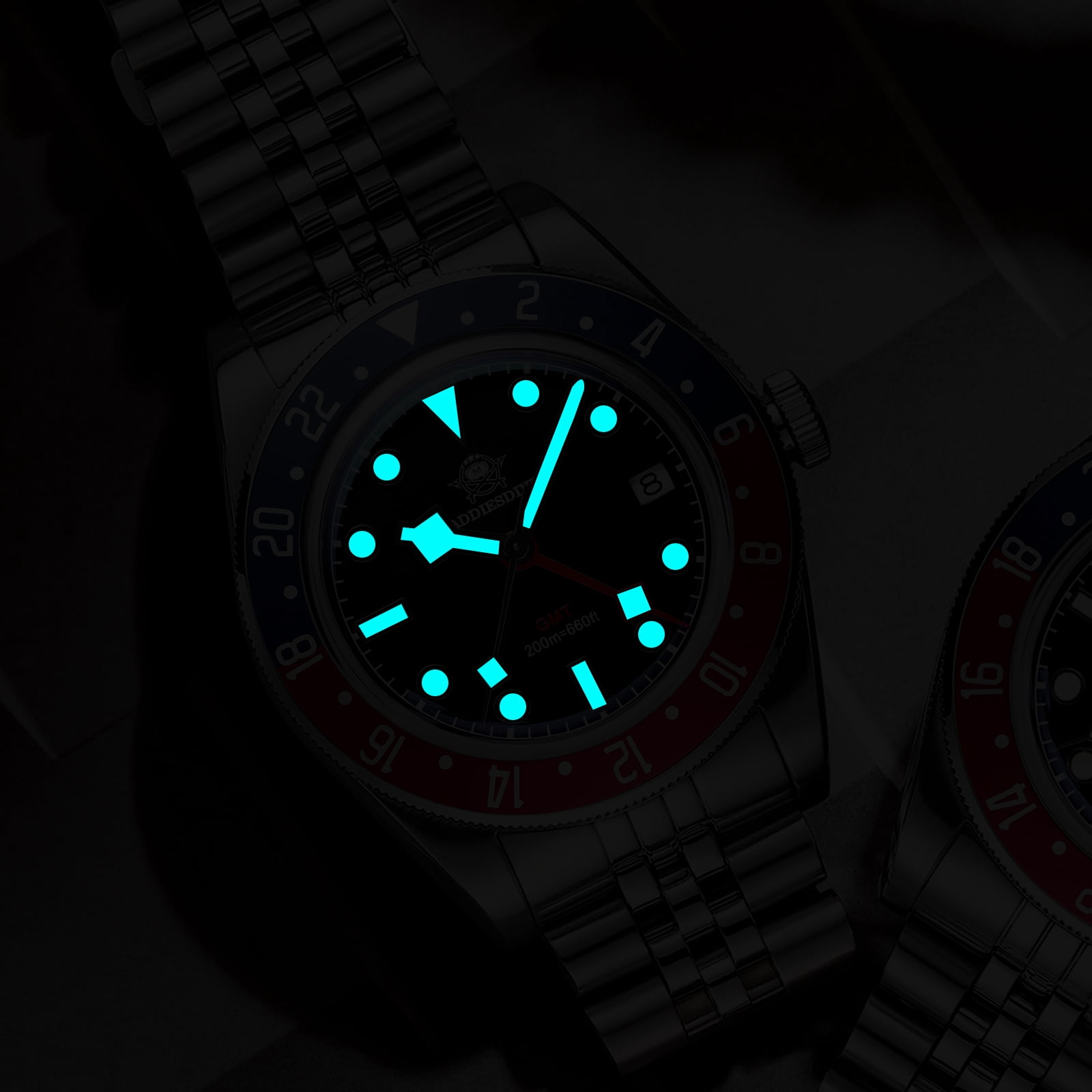 ADDIESDIVE Swiss GMT Watch for Men – 200M Diver’s Waterproof, Quartz Movement Watches,316L Stainless Steel,  BGW9 Super-LumiNova & Unidirectional Bezel