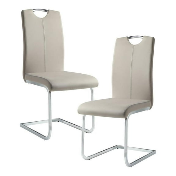 Pemberly Row 18.5" Faux Leather Dining Room Side Chair in Chrome (Set of 2)