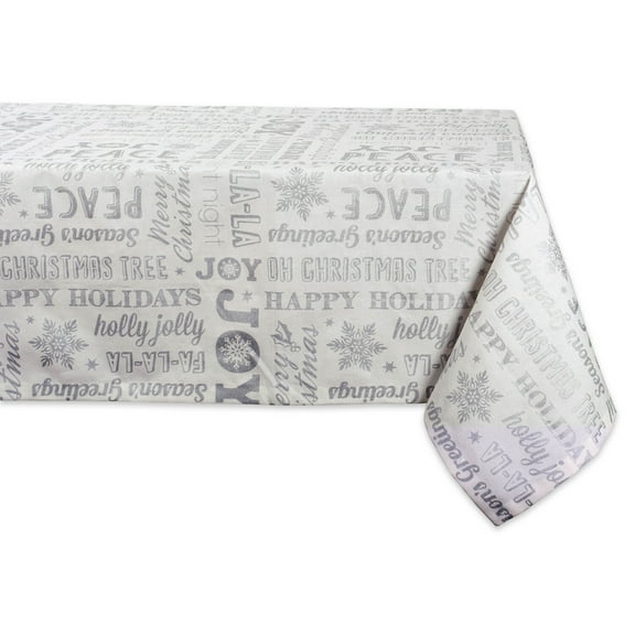 DII 60x84" Modern Cotton Christmas Collage Tablecloth in Silver