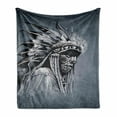 thumbnail image 1 of Tribal Soft Flannel Fleece Throw Blanket, Hand Drawn Tribe Chief Head with Feathers Vintage Style Art, Cozy Plush for Indoor and Outdoor Use, 70" x 90", Grey Black White, by Ambesonne, 1 of 6