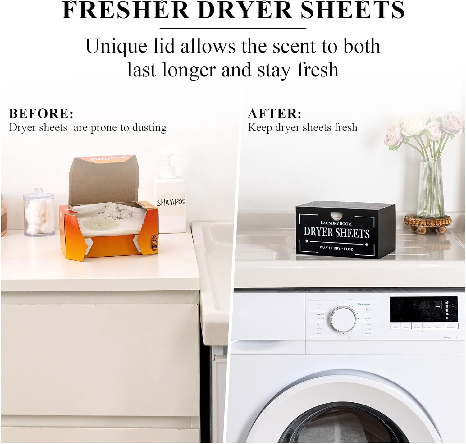 Dryer Sheet Holder-Black Dryer Sheet Container with Lid,Wooden Laundry Room Organization and Storage,Rustic Farmhouse Dryer Sheet Dispenser for Laundry Room Decor,Fabric Softener Containers