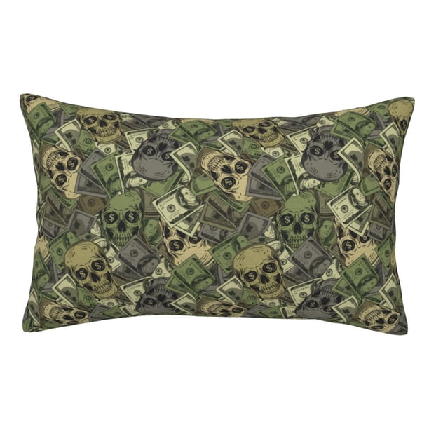 Balery Green Skulls Funda de Cojín Estampada, Regalos para Mujeres, Regalos de Amor para Ella, Regalos para Novia o Esposa, Funda de Almohada-16"x24"