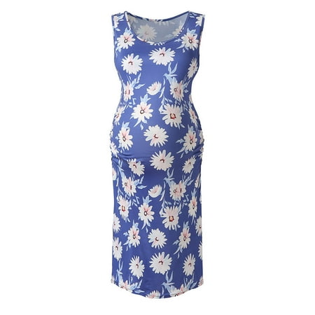 

Leutsin Women Summer Casual T Shirt Dresses Fashion Womens Pregnants O-Neck Floral Print Sleeveless Nursing Maternity Dress