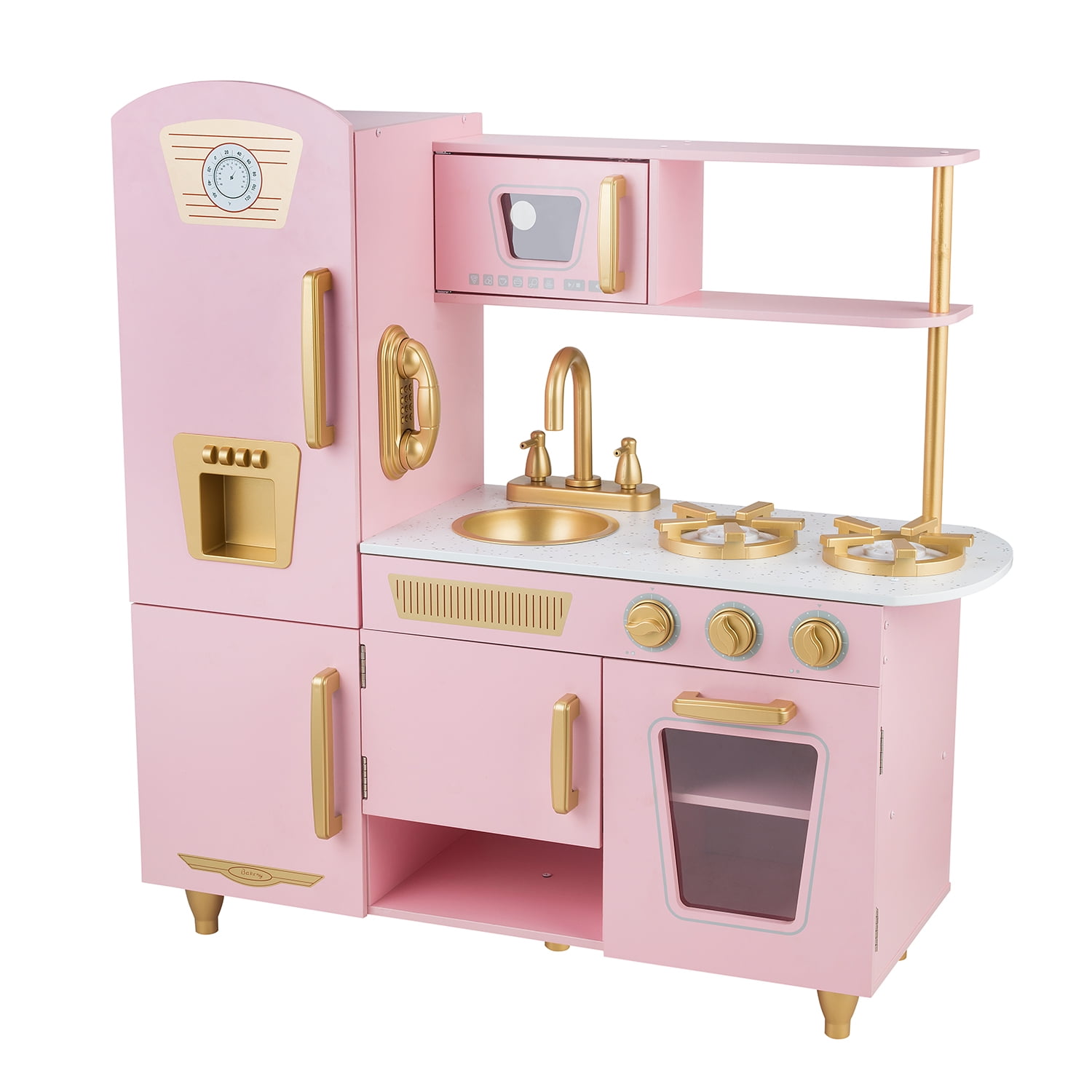 WoodenEdu Kids Kitchen Playset,Wooden Play Kitchen Toys with Realistic
