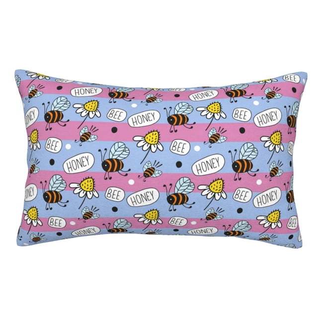 Fotbe Bees And Daisies Striped Funda de Almohada Decorativa Estilo Occidental, Lujo en Algodón, Fundas para Almohadas King, Cojín Estampado para Decoración del Hogar-16"x24"
