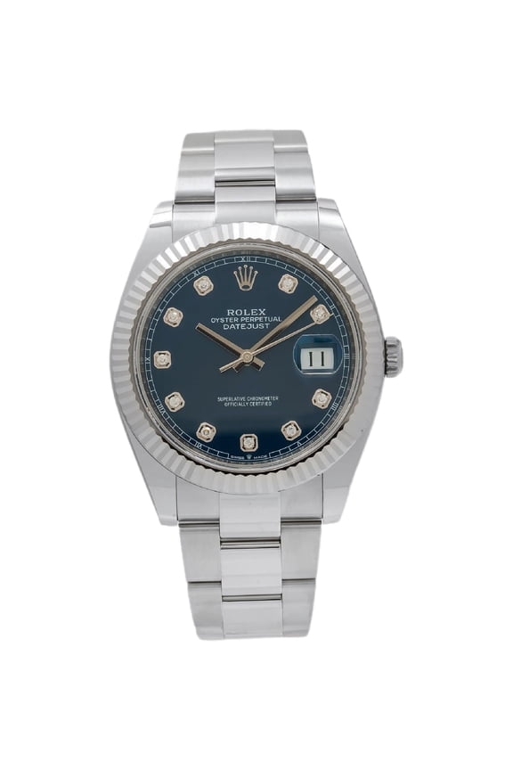 Pre-Owned Rolex Datejust 41MM 126334 Blue Diamond Dial Fluted Bezel Stainless Steel Oyster Bracelet