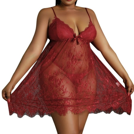 

Sngxgn Women Long Lace Lingerie Kimono Robe Sheer Nightgown Nightdress Glow In The Dark Lingerie Red L