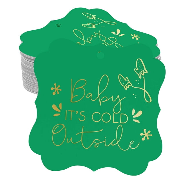 Inkdotpot Pack Of 50 Baby It's Cold Outside Baby Shower Paper Tags DIY Craft Bracket Shape Real Gold Foil Hang Tags