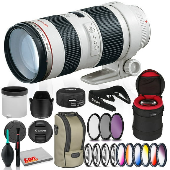 Canon EF 70-200mm f/2.8L USM Lens Bundle with Cleaning Kit, Filter Kits, and Padded Lens Case (International Version)