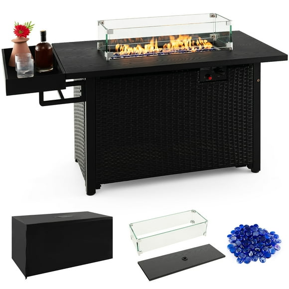 Gymax Propane Gas Fire Pit Table 52 Inch Propane Fire Pit w/ Wind Guard 50,000 BTU Heat Output Black