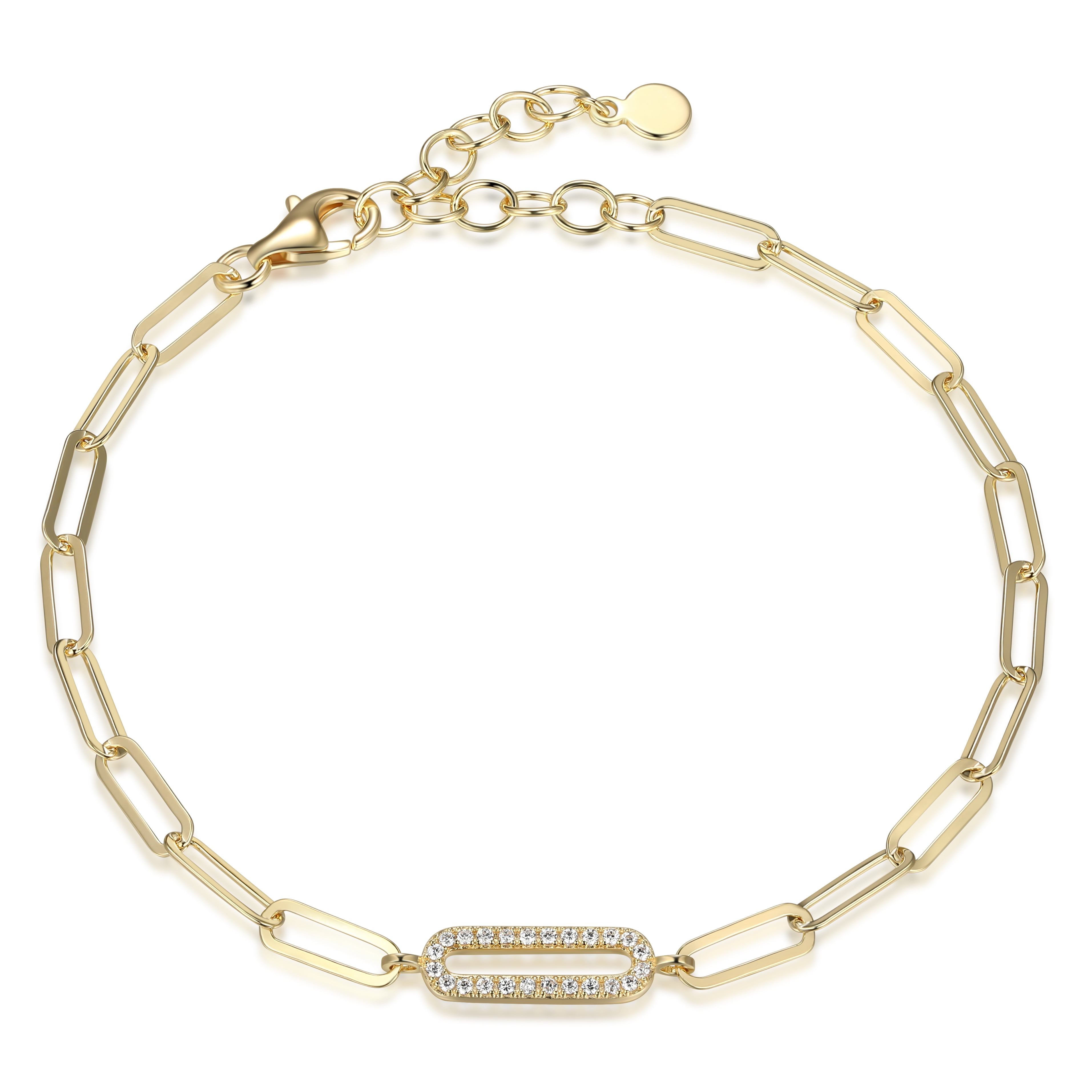 Forever Facets CZ Oval Link Paperclip Bracelet in 18K Gold over Sterling Silver, 6.75" + 1.25" Extension