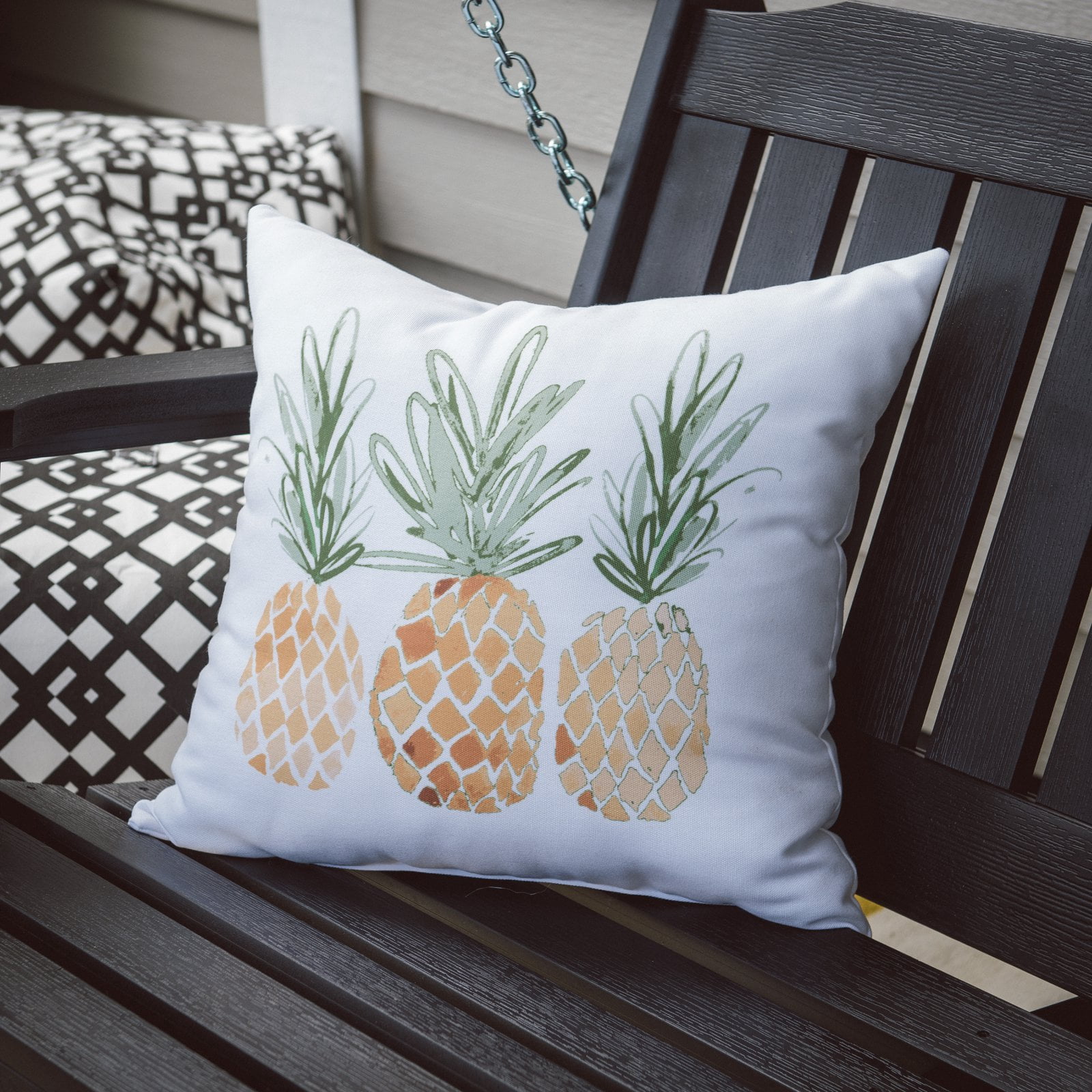 Simply Daisy, 3 Pineapples, Geometric Print Outdoor Pillow