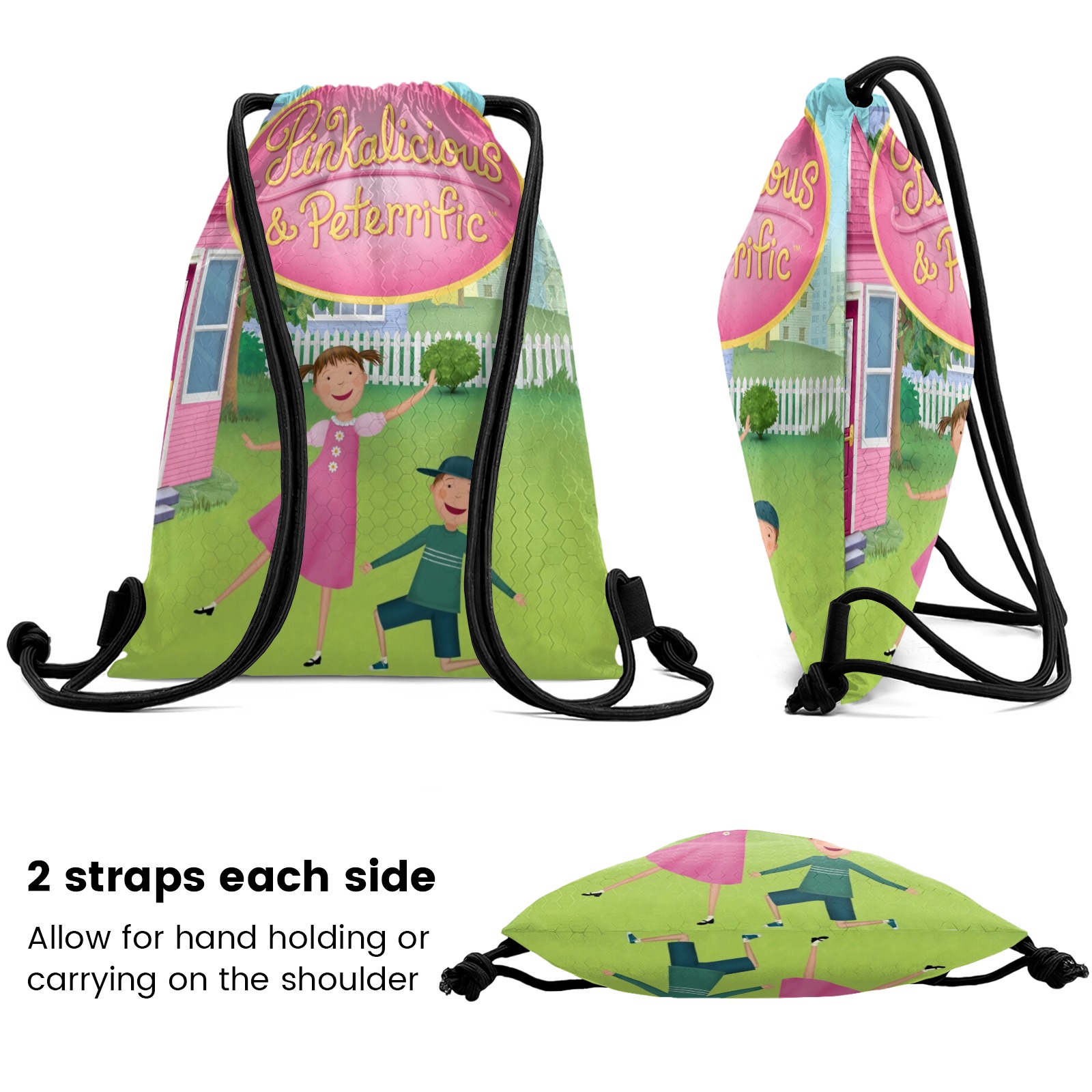 Pinkalicious and Peterrific-theme Drawstring Backpack Sports Gym Bag Water Resistant String Bag Cinch Bag，12"X16"（30X40cm）