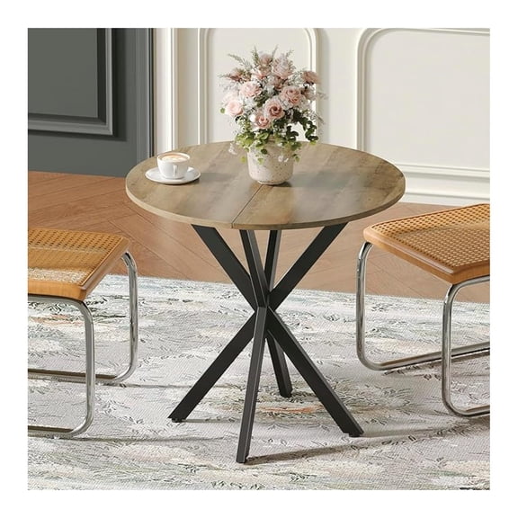 31.5" Small Round Dining Table for 2-4, Round Kitchen Table for Small Spaces, Farmhouse Circle Dining Room Table for Kitchen and Living Room, Natural Oak