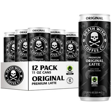 Death Wish Coffee Co., Premium Original Latte, 100% Colombian Cold Brew Fair Trade™ Coffee, 11 fl oz Can, 12-pack