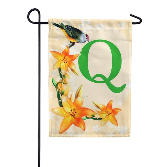 America Forever Spring Monogram Garden Flag Letter Q 12.5 x 18 inches Double Sided Vertical Outdoor, Yard, Lawn, Beautiful Floral Design, Lily, Small Summer Bird Garden Flag