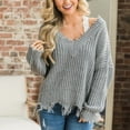 thumbnail image 5 of Deals LYXSSBYX V-Neck Long Sleeve Sweater Tops Hot Sale Clearance for Women Fashion Casual Loose Full-Sleeve Solid V Neck Tassels Irregular Blouse Knitted Sweater, 5 of 7