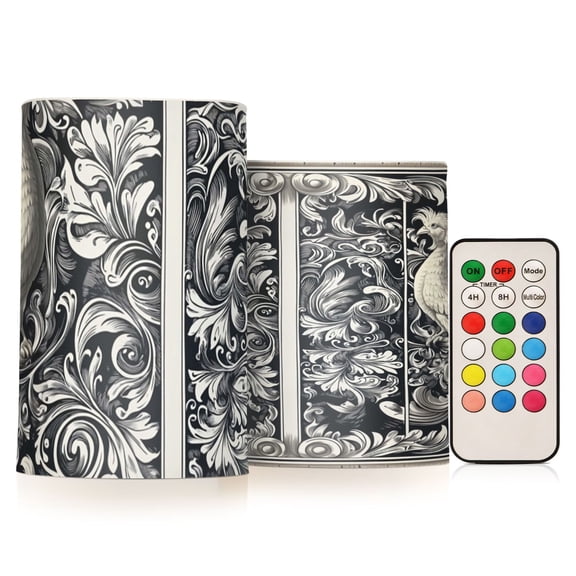 Silver Artistic Gate Flickering Flameless Candles Battery Operated with Remote Timer LED Pillar Candles Set of 2