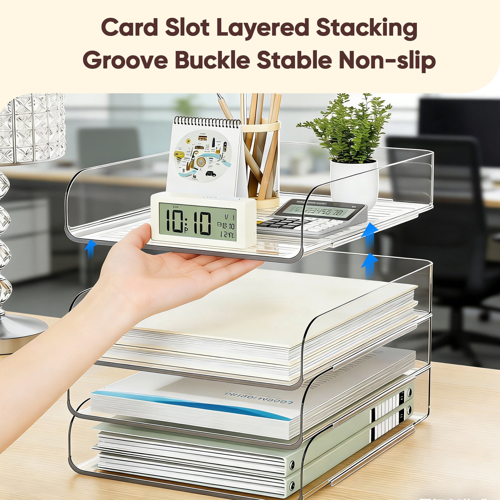 HIYOHIYO Plastic 4 Tier A4 Desktop File Organizer, Clear, 4 Count
