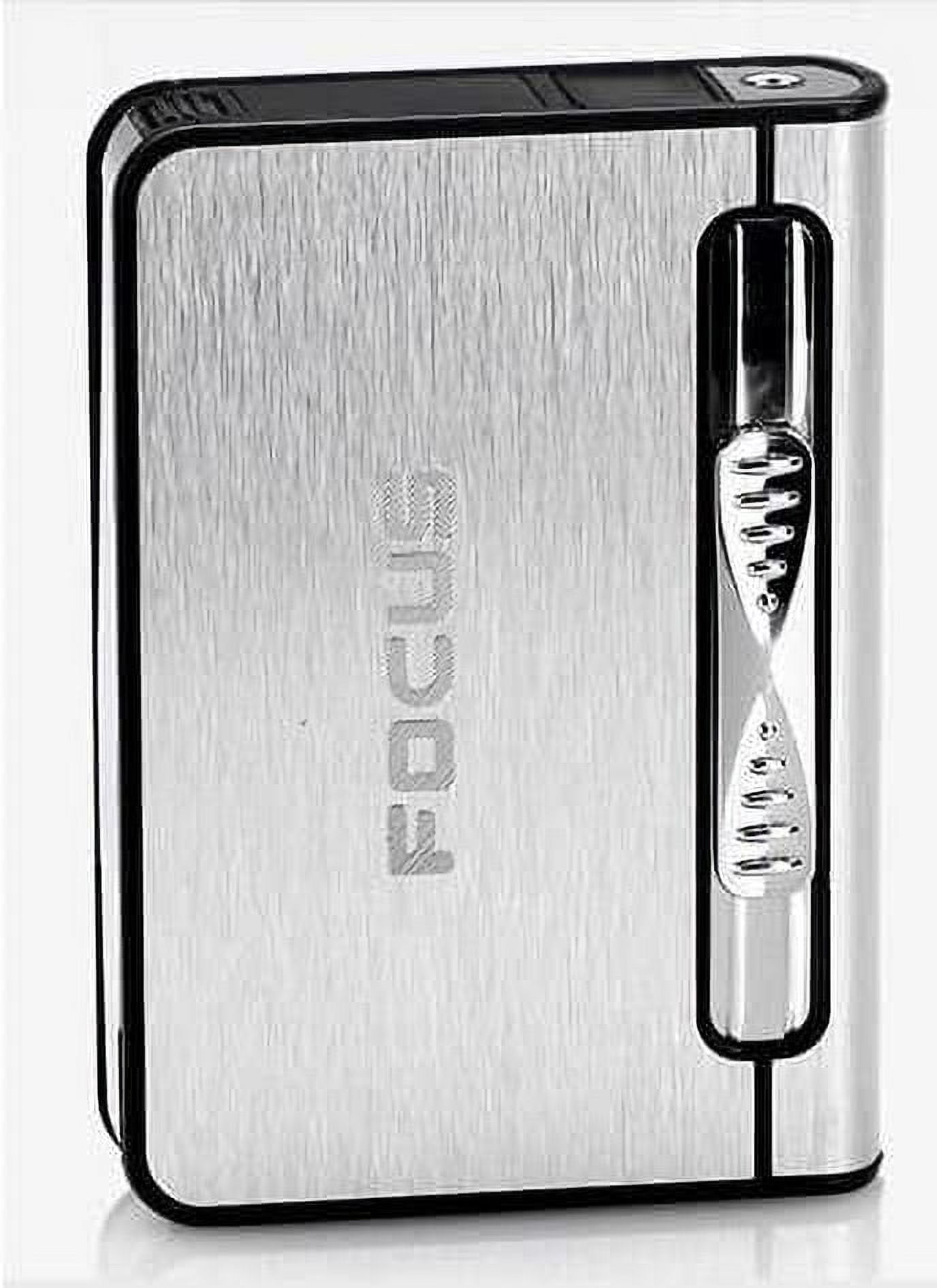 ULTRA THIN FOCUS 6 pack Automatic Loading Cigarette Case Dispenser With  Built in Torch Lighter (GOLD COLOR)