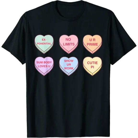 Valentine Day Math Teacher Conversation Hearts Mathematics T-Shirt Shirts